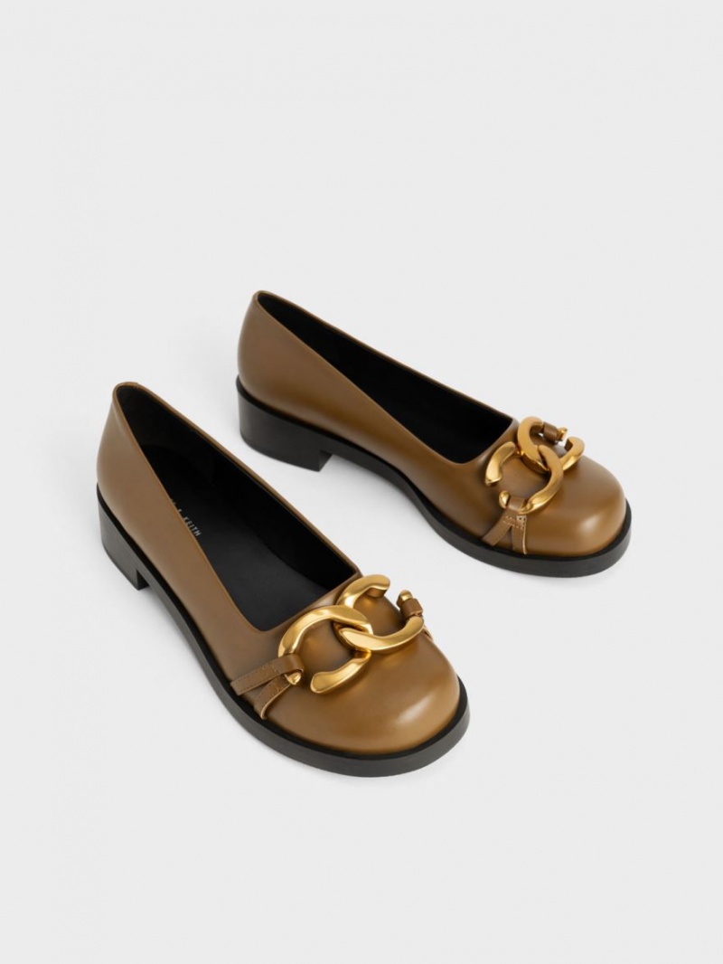 Charles And Keith Chunky Metallic Accent Ballet Flats Olive | PHILIPPINES J014