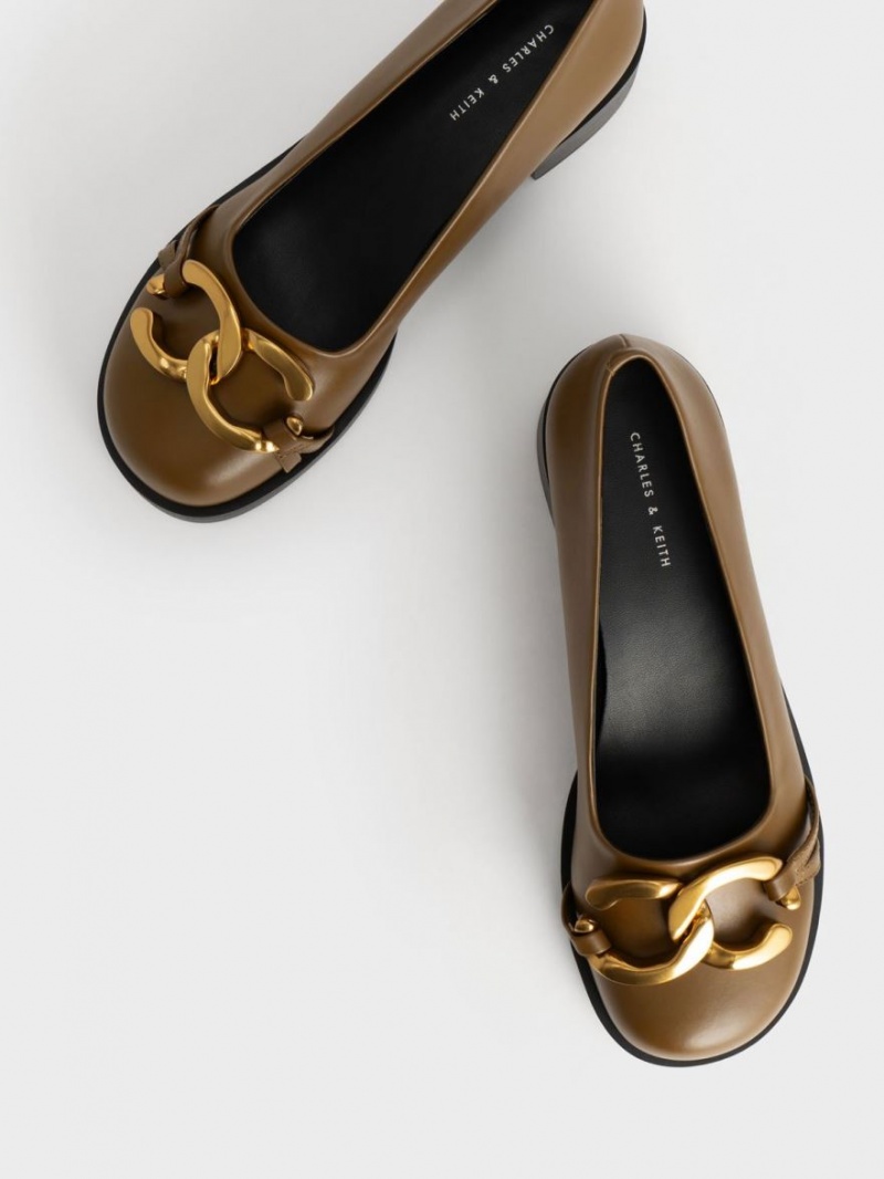 Charles And Keith Chunky Metallic Accent Ballet Flats Olive | PHILIPPINES J014