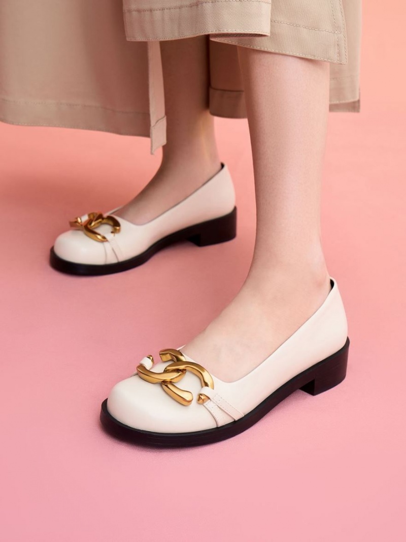 Charles And Keith Chunky Metallic Accent Ballet Flats White | PHILIPPINES Z692