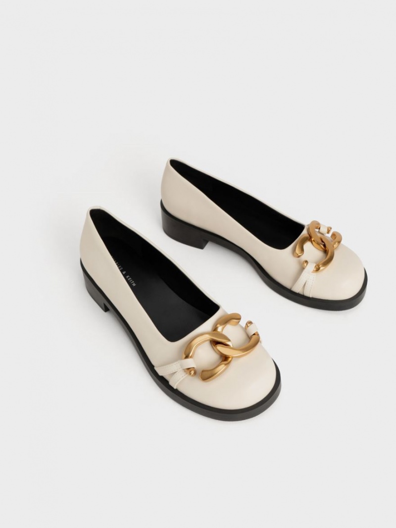 Charles And Keith Chunky Metallic Accent Ballet Flats White | PHILIPPINES Z692