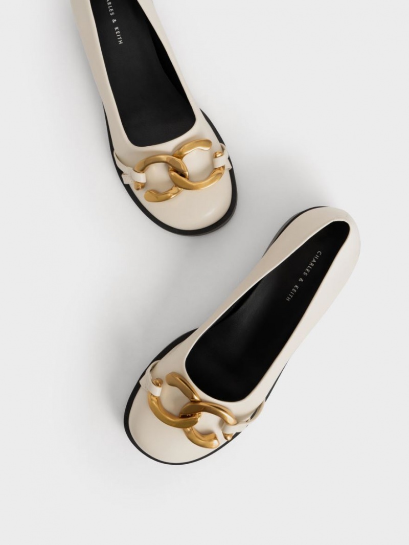 Charles And Keith Chunky Metallic Accent Ballet Flats White | PHILIPPINES Z692