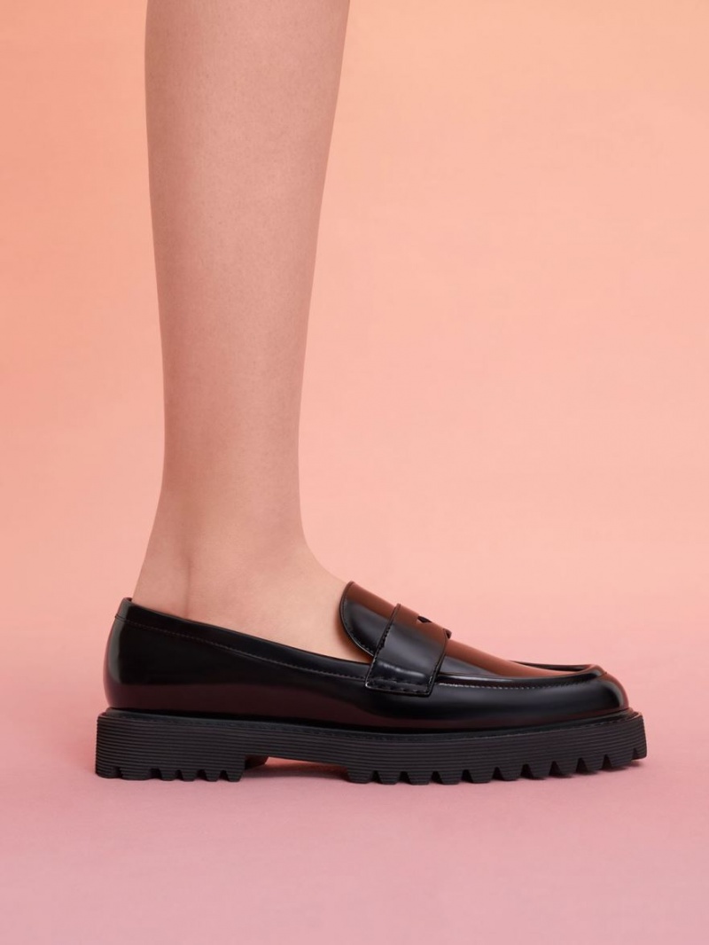 Charles And Keith Chunky Penny Loafers Black | PHILIPPINES L214