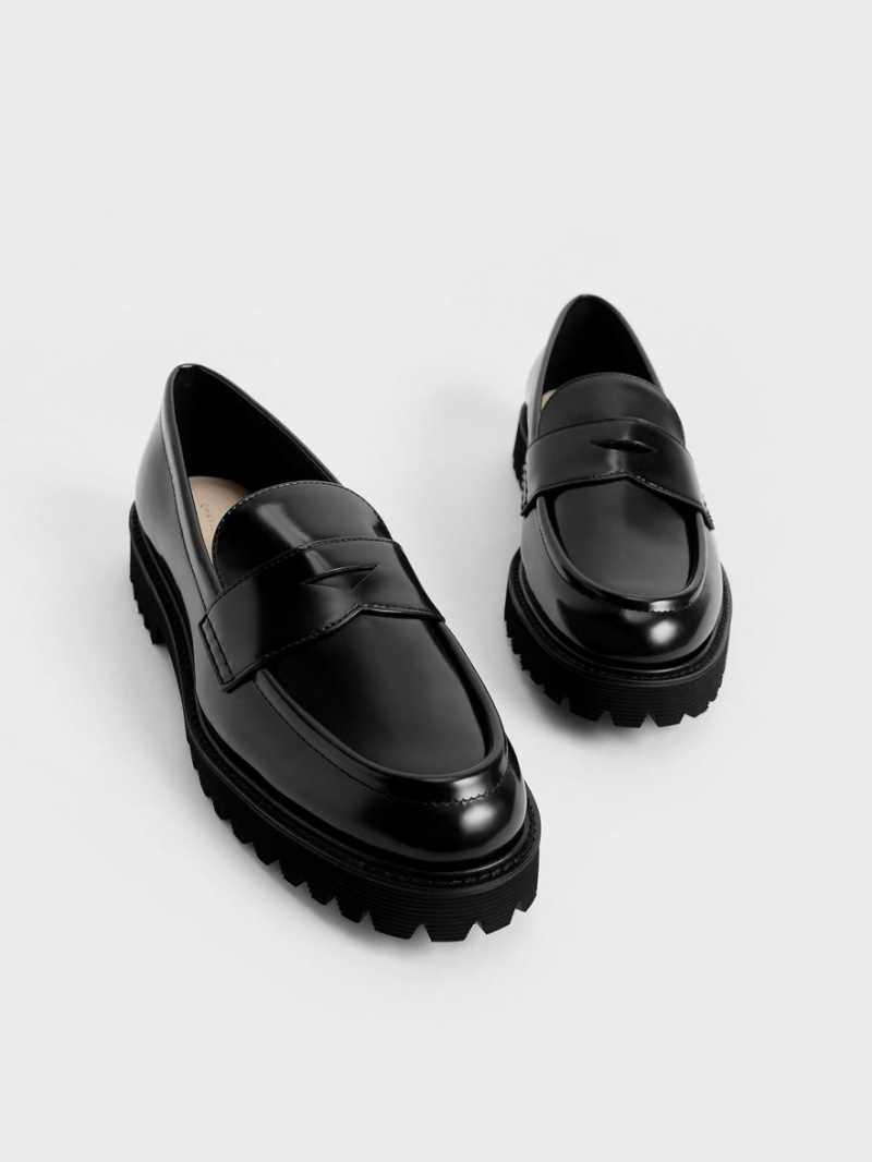 Charles And Keith Chunky Penny Loafers Black | PHILIPPINES L214