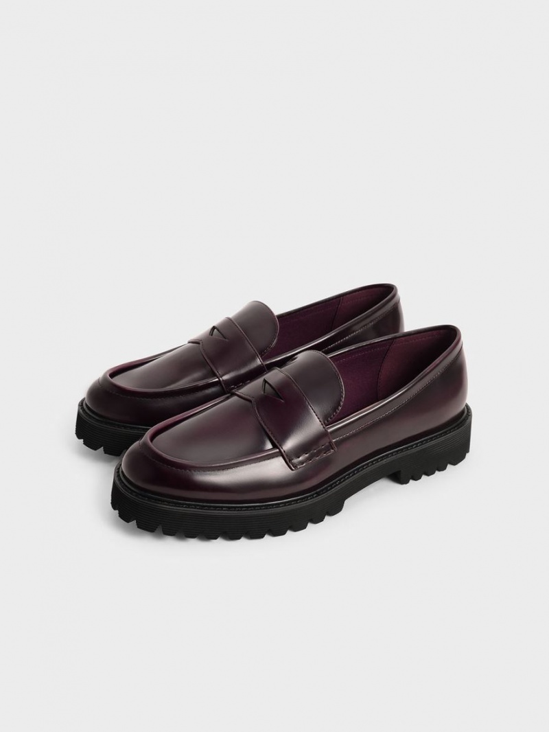 Charles And Keith Chunky Penny Loafers Burgundy | PHILIPPINES V721