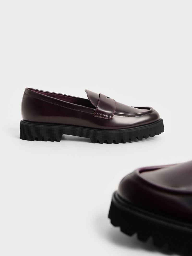 Charles And Keith Chunky Penny Loafers Burgundy | PHILIPPINES V721