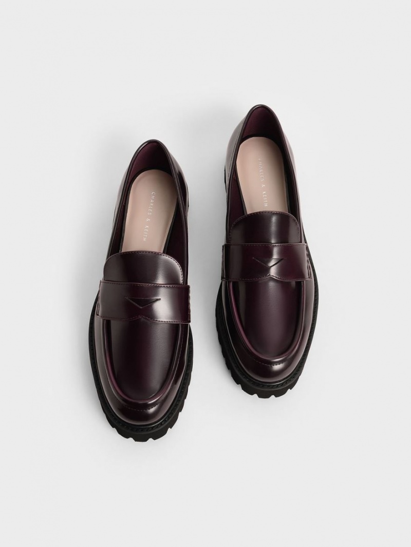 Charles And Keith Chunky Penny Loafers Burgundy | PHILIPPINES V721