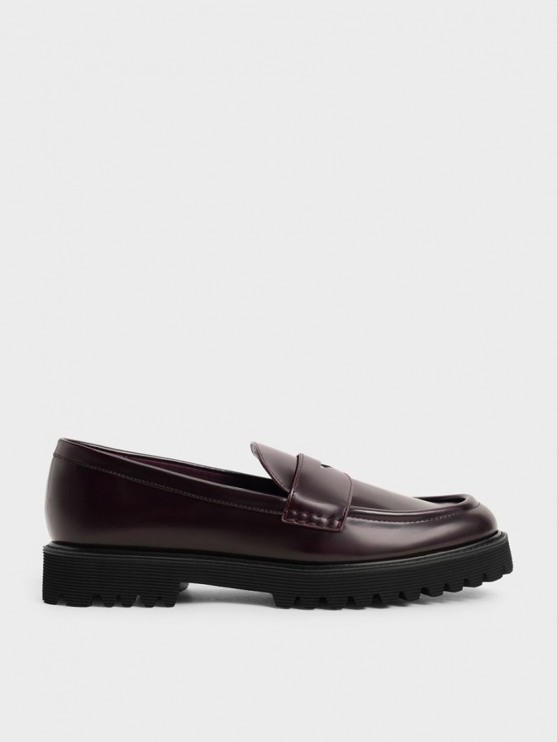 Charles And Keith Chunky Penny Loafers Burgundy | PHILIPPINES V721