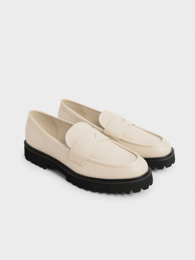 Charles And Keith Chunky Penny Loafers Cream | PHILIPPINES J127