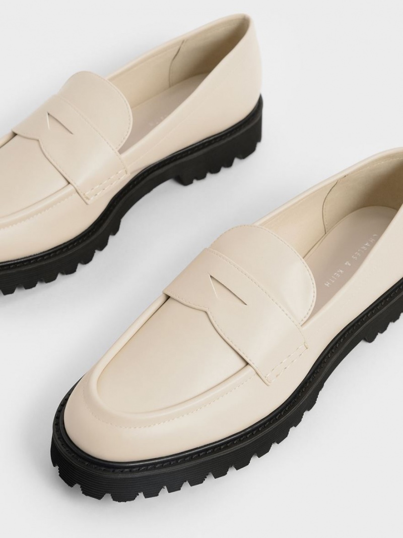 Charles And Keith Chunky Penny Loafers Cream | PHILIPPINES J127