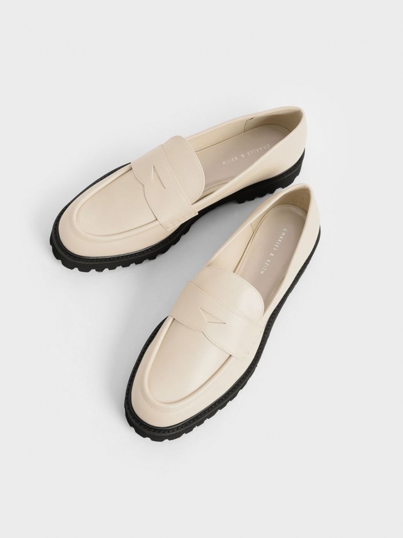 Charles And Keith Chunky Penny Loafers Cream | PHILIPPINES J127