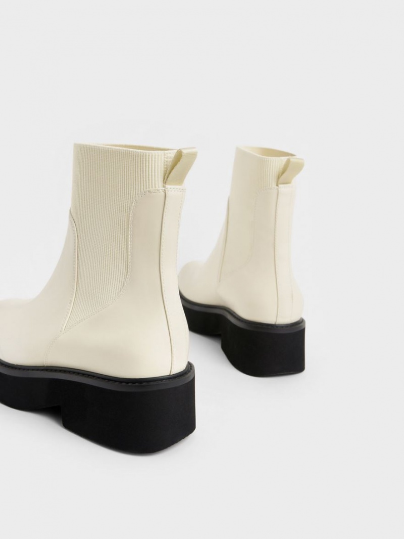 Charles And Keith Chunky Platform Chelsea Boots Cream | PHILIPPINES G172