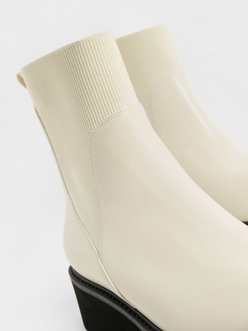 Charles And Keith Chunky Platform Chelsea Boots Cream | PHILIPPINES G172