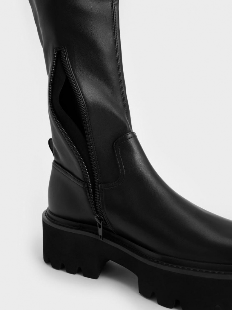 Charles And Keith Chunky Platform Knee-high Boots Black | PHILIPPINES T170