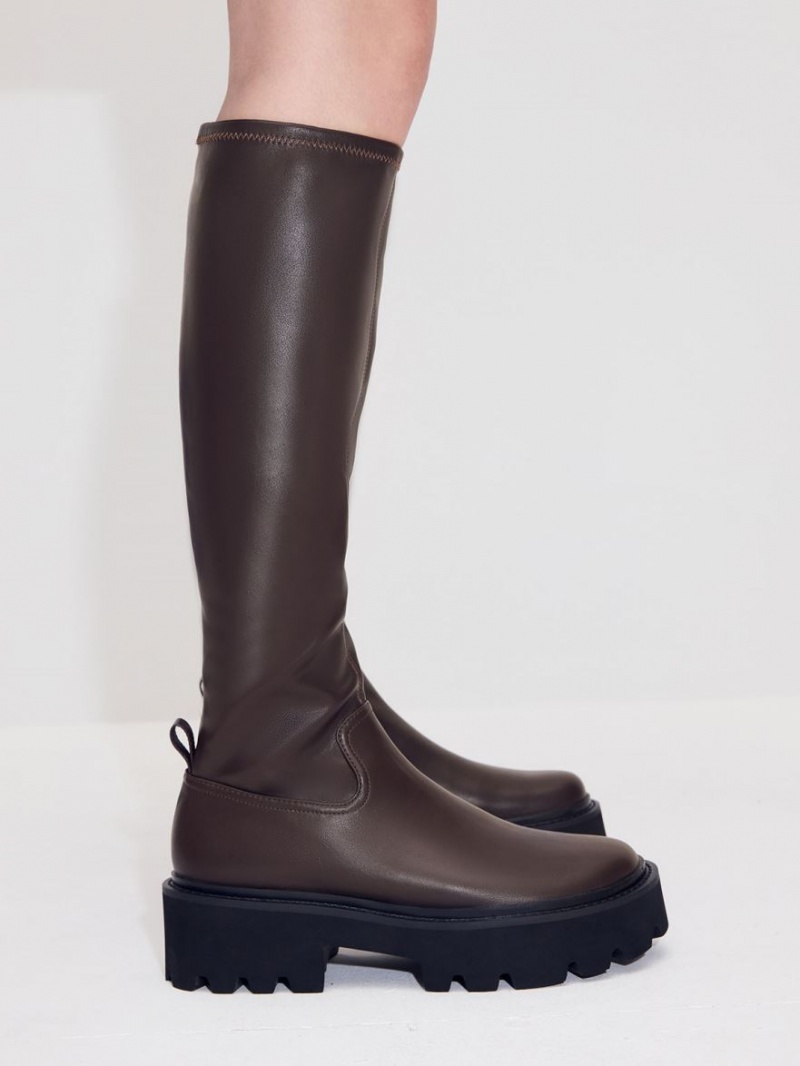 Charles And Keith Chunky Platform Knee-high Boots Dark Brown | PHILIPPINES R654