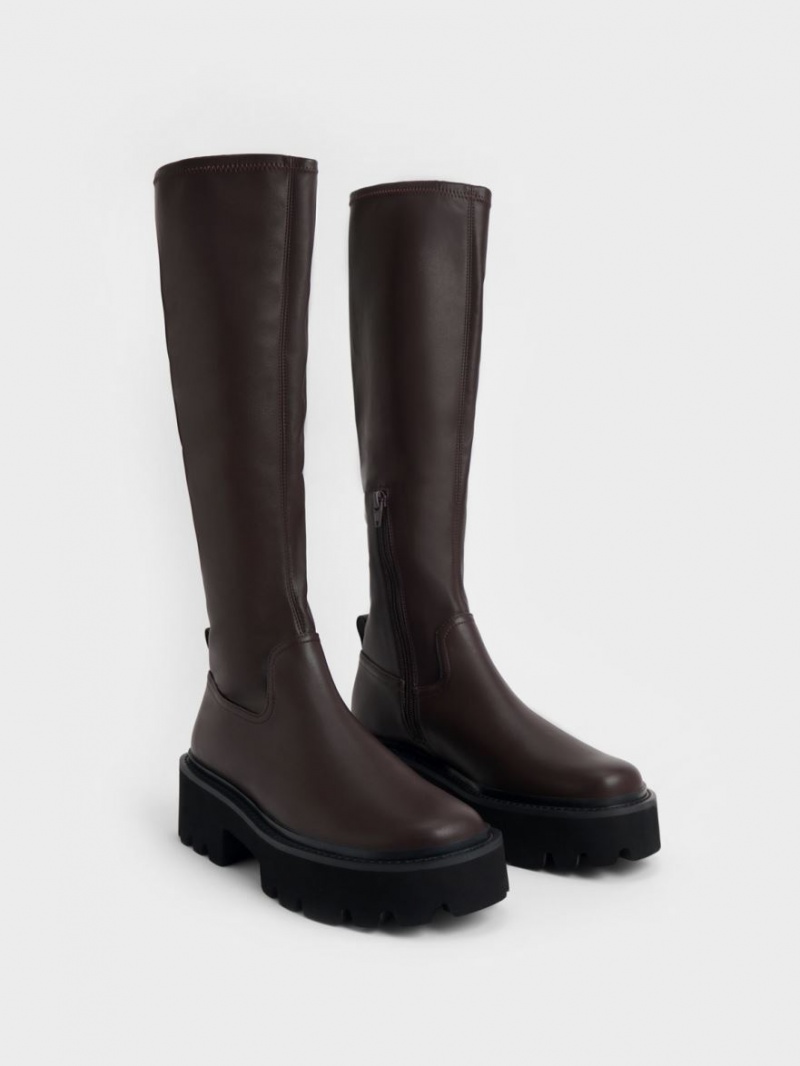 Charles And Keith Chunky Platform Knee-high Boots Dark Brown | PHILIPPINES R654