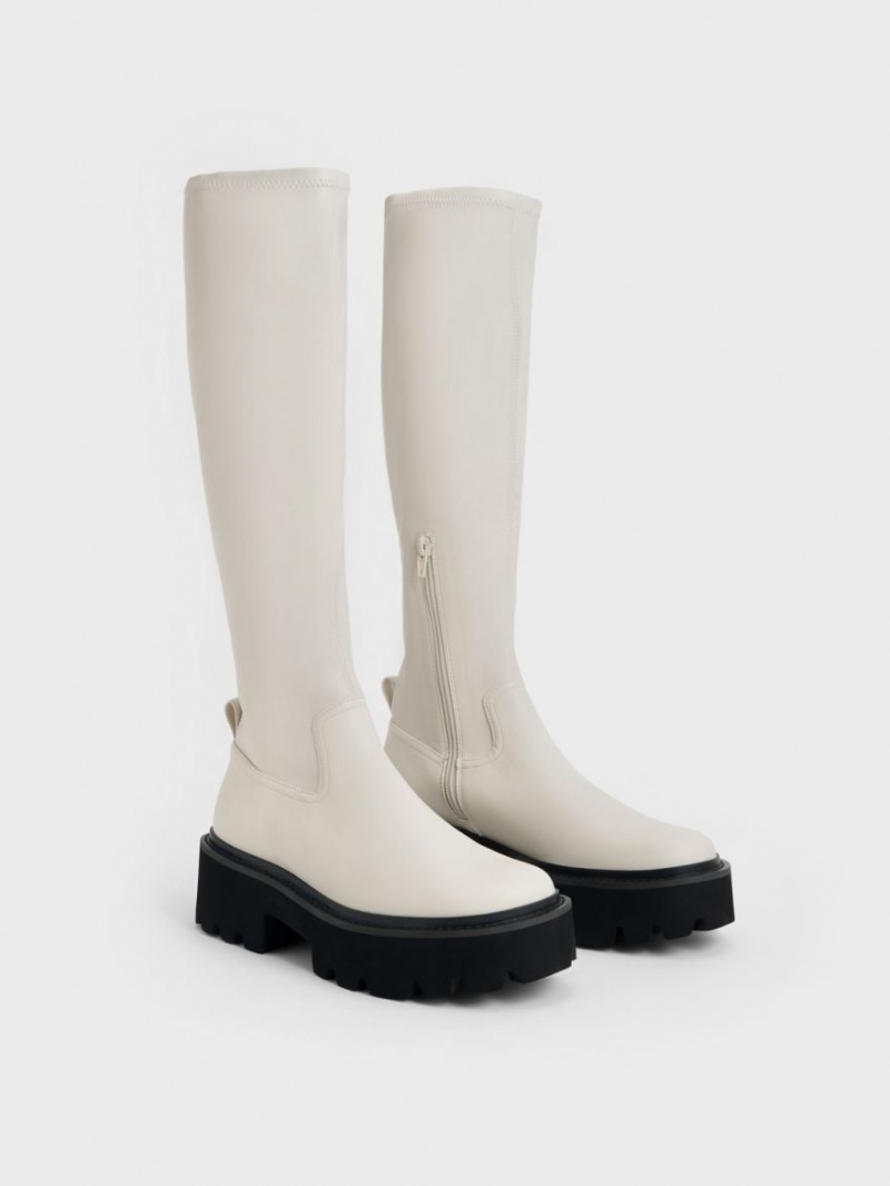 Charles And Keith Chunky Platform Knee-high Boots White | PHILIPPINES D163