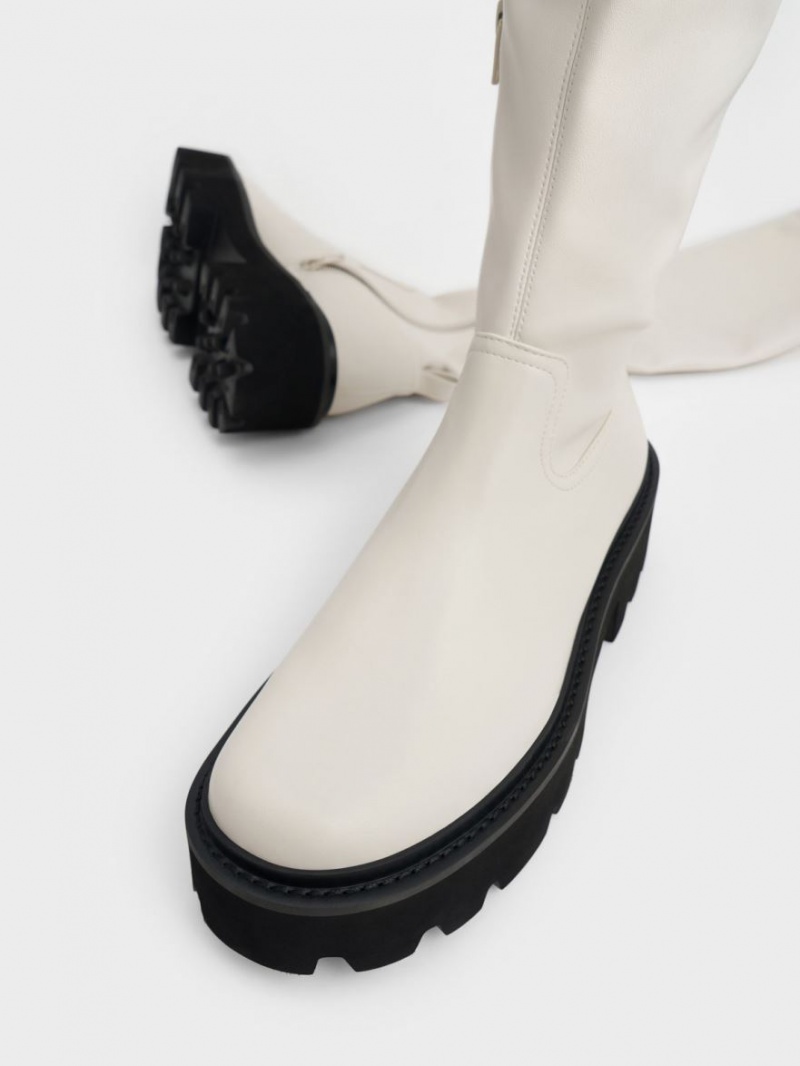 Charles And Keith Chunky Platform Knee-high Boots White | PHILIPPINES D163