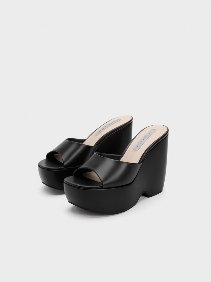 Charles And Keith Chunky Platform Wedge Mules Black | PHILIPPINES X845