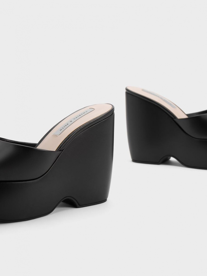 Charles And Keith Chunky Platform Wedge Mules Black | PHILIPPINES X845