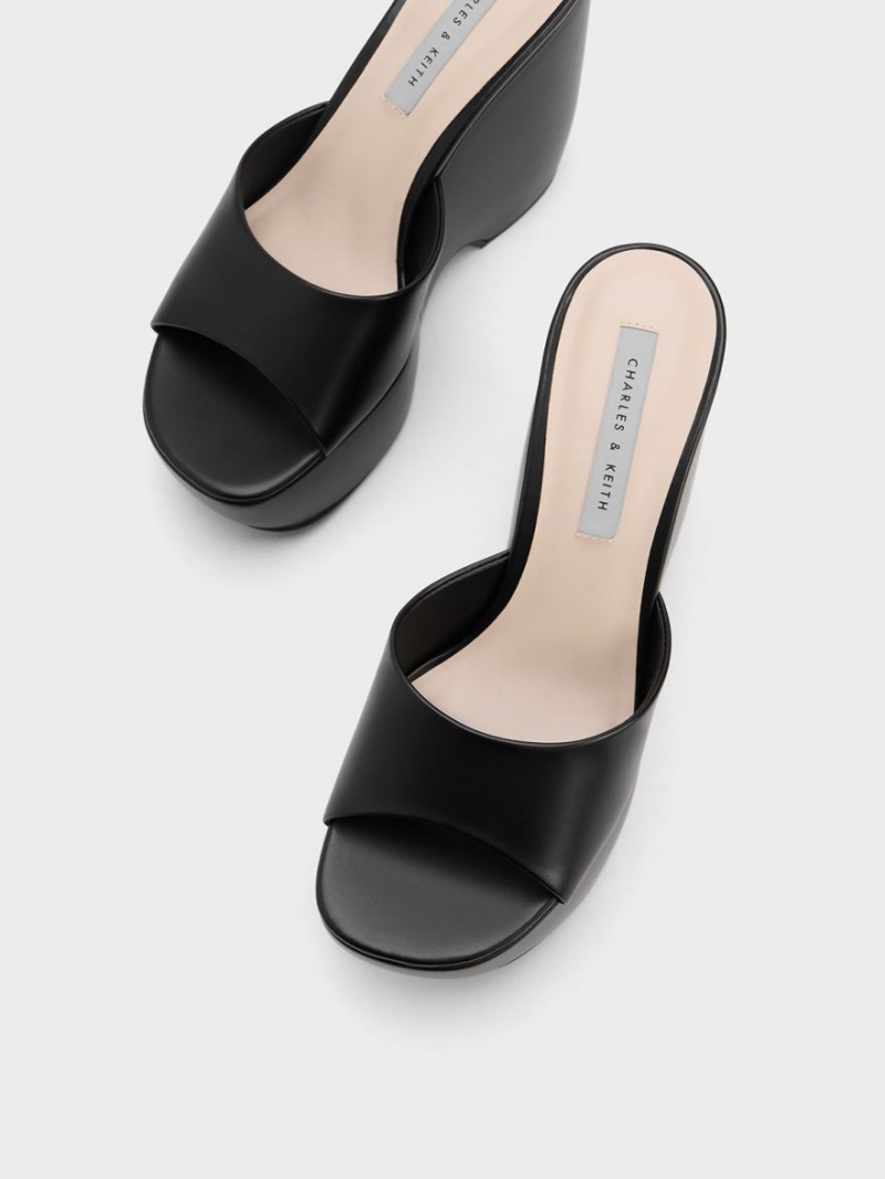 Charles And Keith Chunky Platform Wedge Mules Black | PHILIPPINES X845