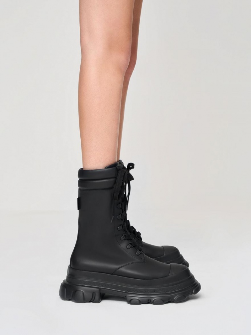 Charles And Keith Chunky Sole Padded Combat Boots Black | PHILIPPINES L954