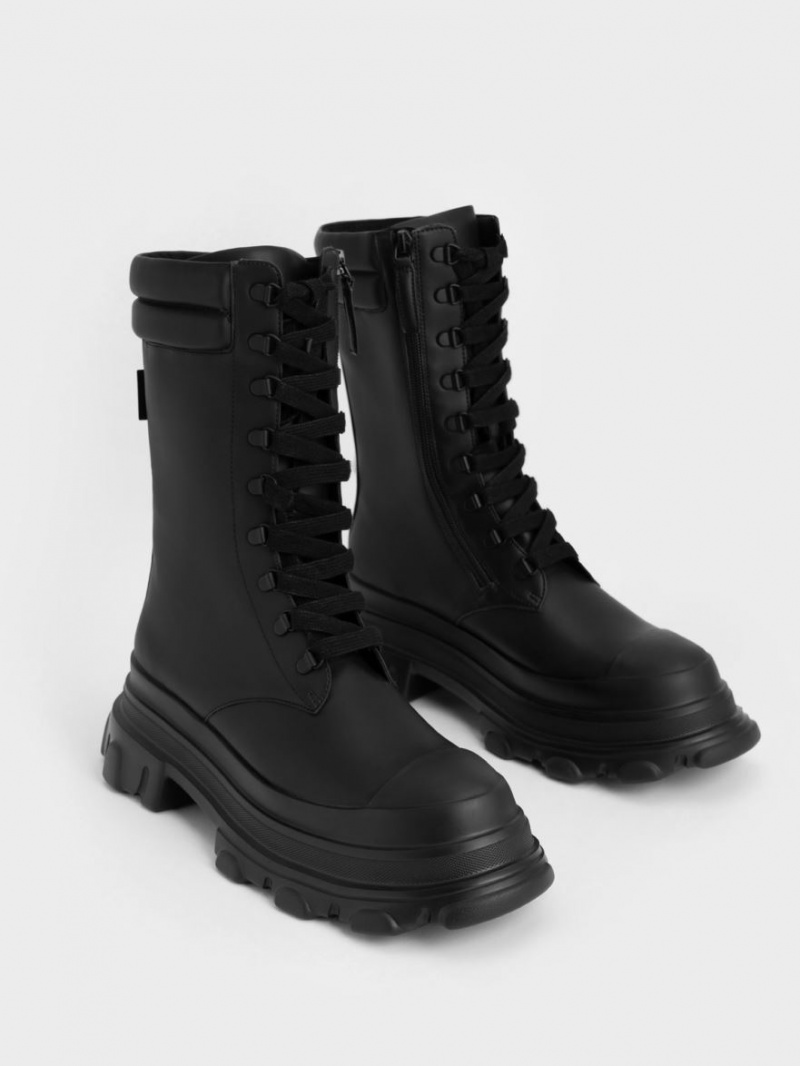 Charles And Keith Chunky Sole Padded Combat Boots Black | PHILIPPINES L954