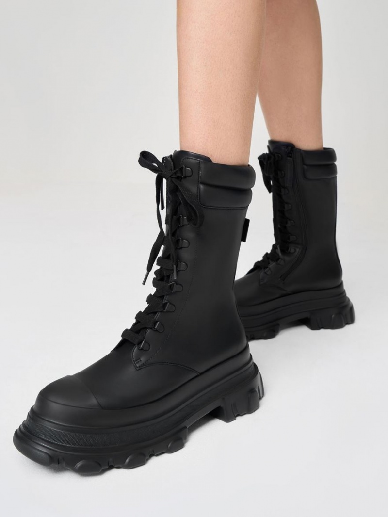 Charles And Keith Chunky Sole Padded Combat Boots Black | PHILIPPINES L954