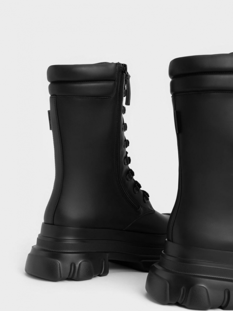 Charles And Keith Chunky Sole Padded Combat Boots Black | PHILIPPINES L954