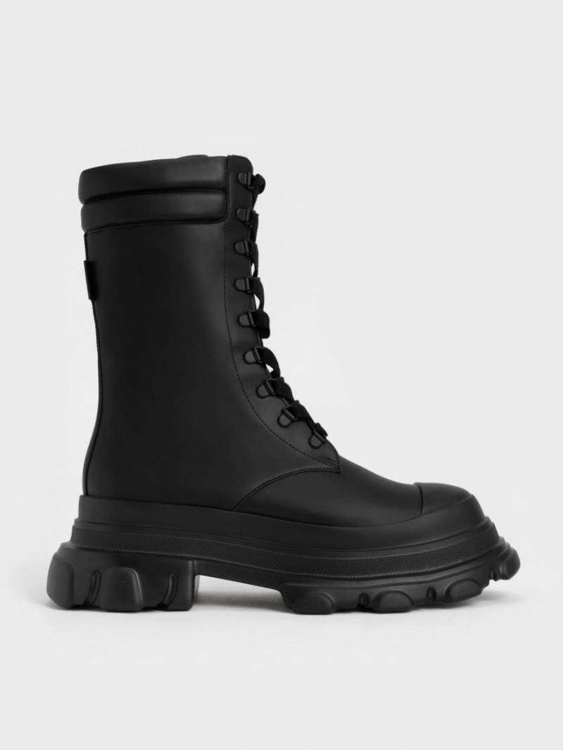 Charles And Keith Chunky Sole Padded Combat Boots Black | PHILIPPINES L954