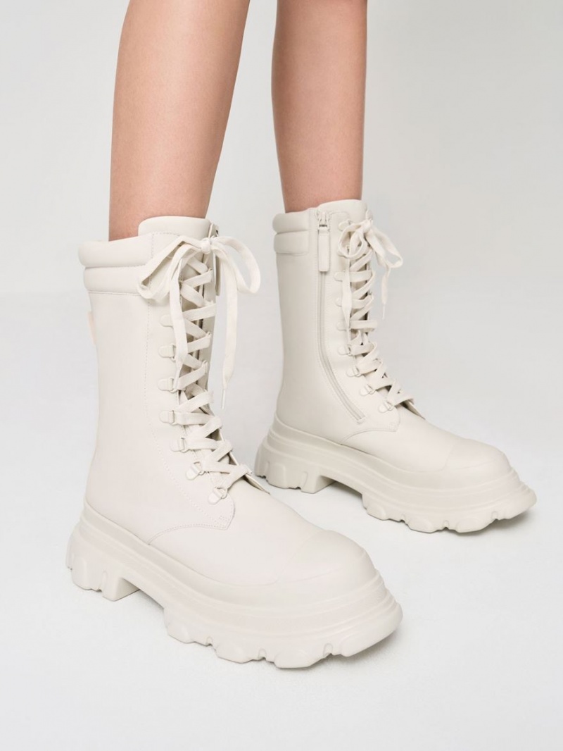 Charles And Keith Chunky Sole Padded Combat Boots White | PHILIPPINES O452