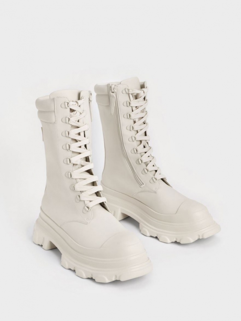 Charles And Keith Chunky Sole Padded Combat Boots White | PHILIPPINES O452