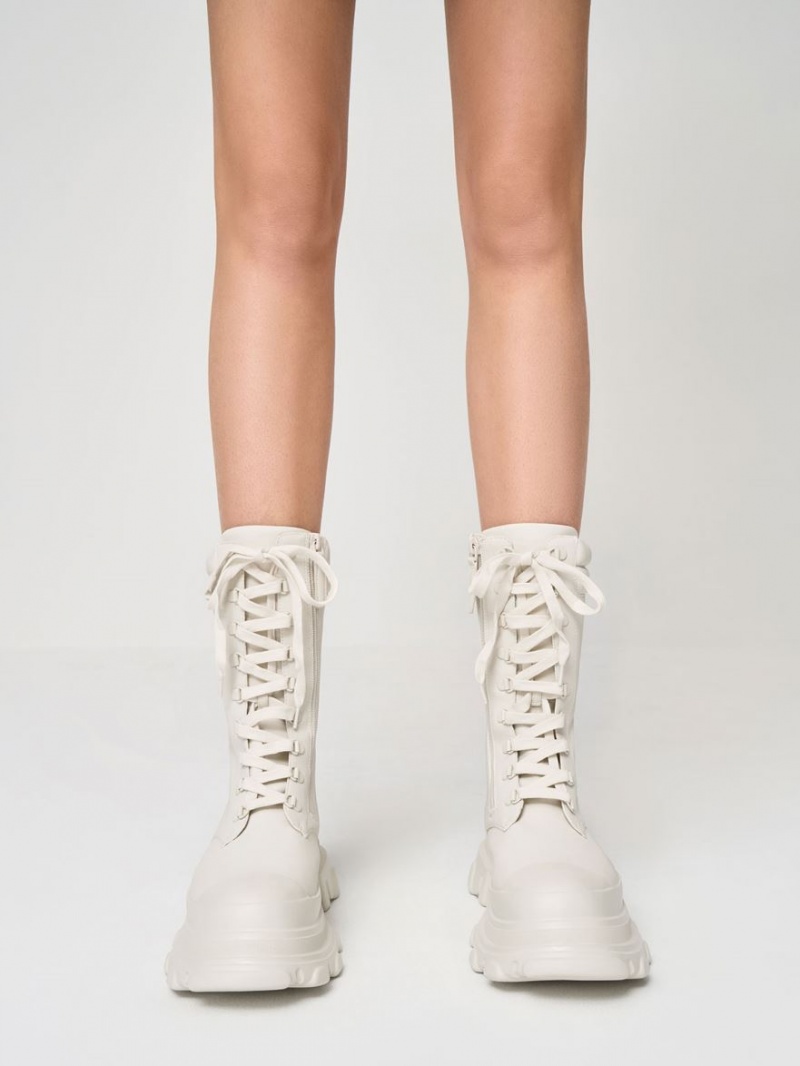 Charles And Keith Chunky Sole Padded Combat Boots White | PHILIPPINES O452