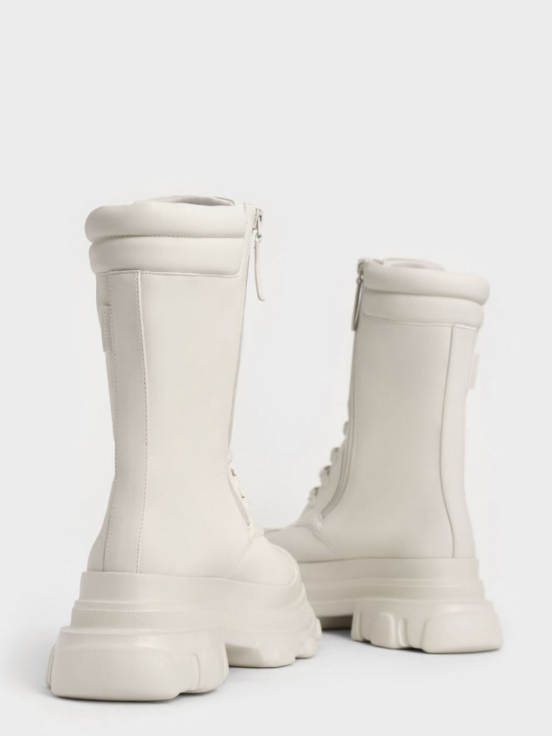 Charles And Keith Chunky Sole Padded Combat Boots White | PHILIPPINES O452