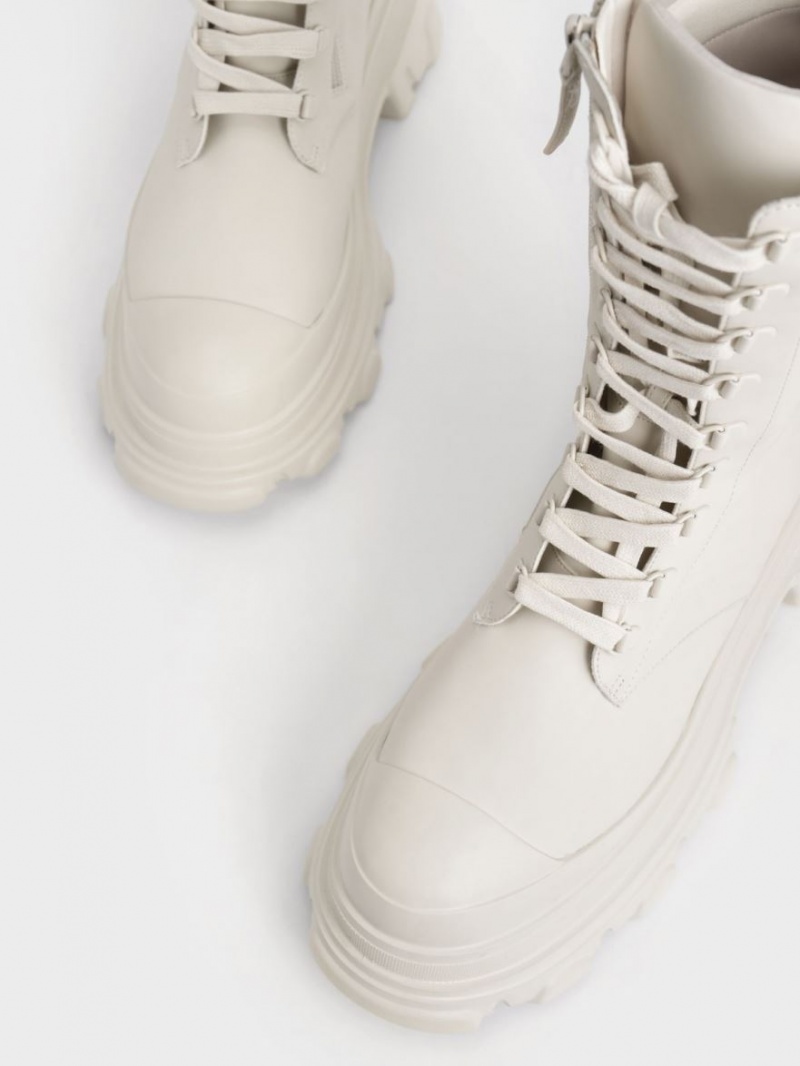 Charles And Keith Chunky Sole Padded Combat Boots White | PHILIPPINES O452