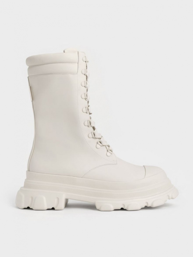 Charles And Keith Chunky Sole Padded Combat Boots White | PHILIPPINES O452