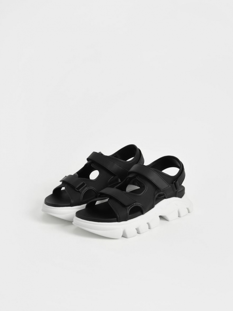 Charles And Keith Chunky Sports Platform Sandals Black | PHILIPPINES M756