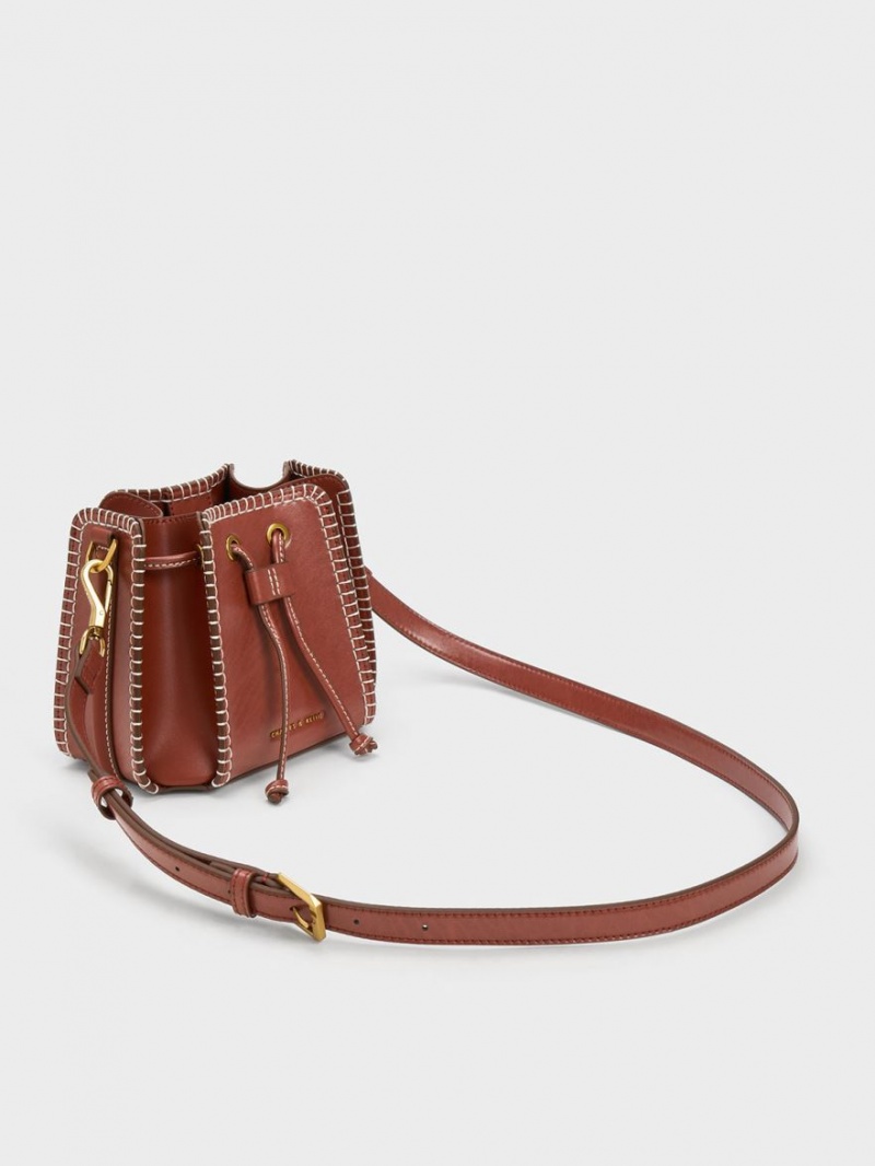 Charles And Keith Circe Stitch-Trim Bucket Bags Brown | PHILIPPINES X839