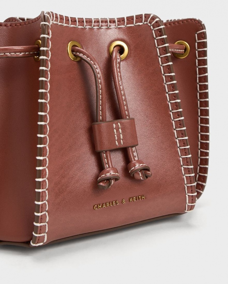 Charles And Keith Circe Stitch-Trim Bucket Bags Brown | PHILIPPINES X839