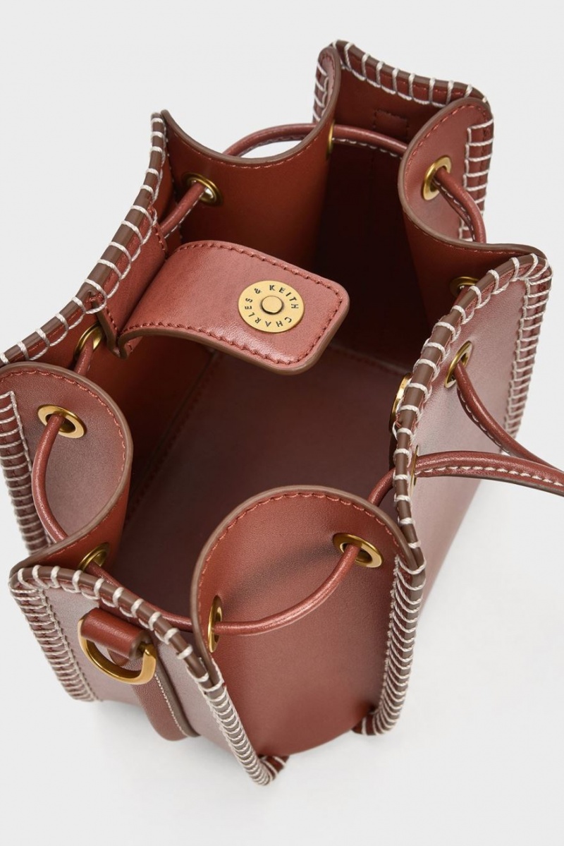 Charles And Keith Circe Stitch-Trim Bucket Bags Brown | PHILIPPINES X839