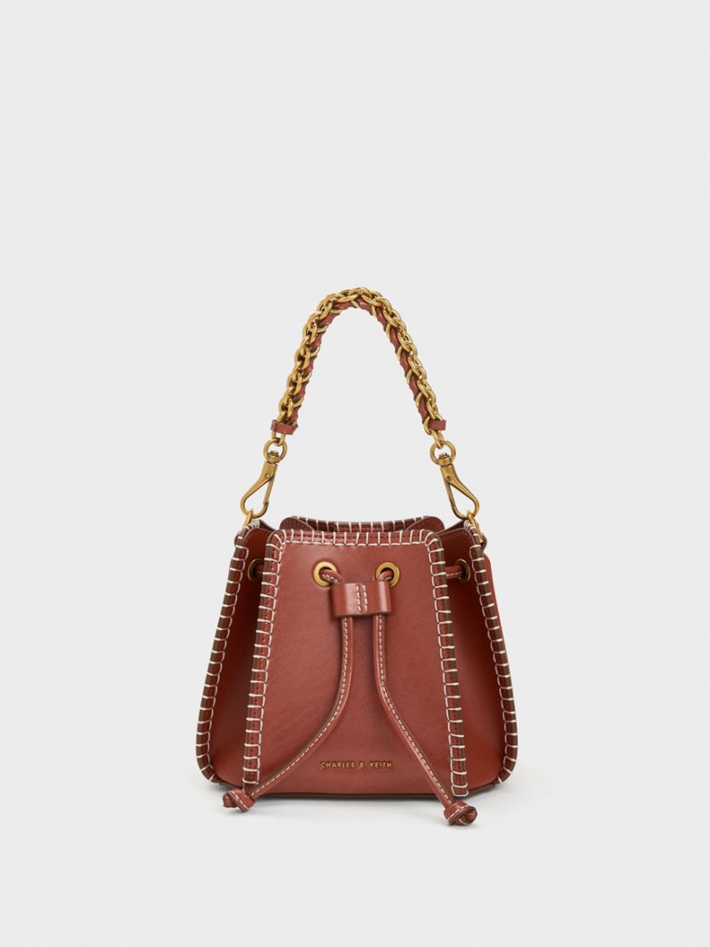 Charles And Keith Circe Stitch-Trim Bucket Bags Brown | PHILIPPINES X839