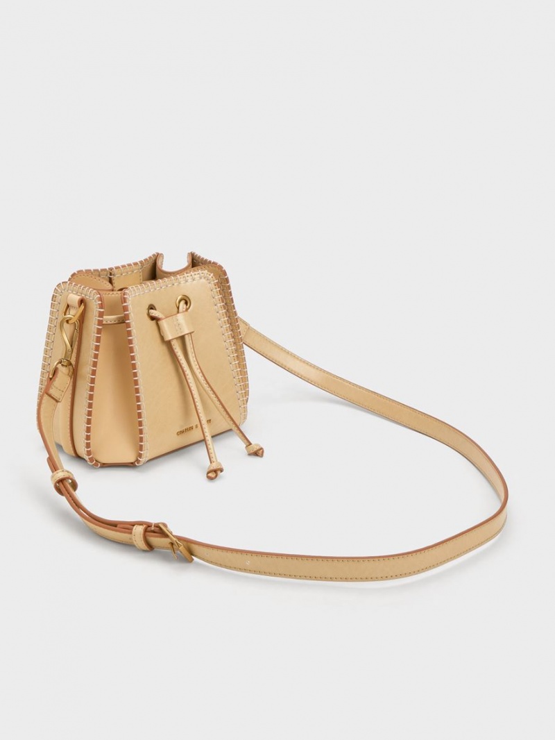 Charles And Keith Circe Stitch-Trim Bucket Bags Beige | PHILIPPINES N238