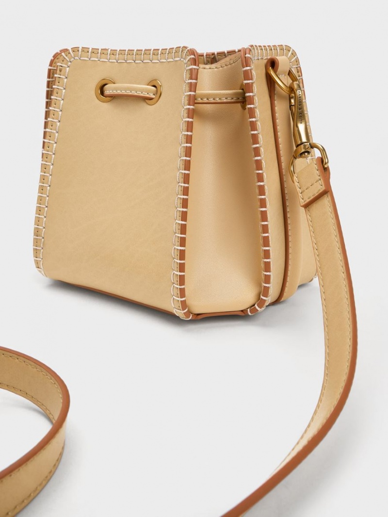 Charles And Keith Circe Stitch-Trim Bucket Bags Beige | PHILIPPINES N238