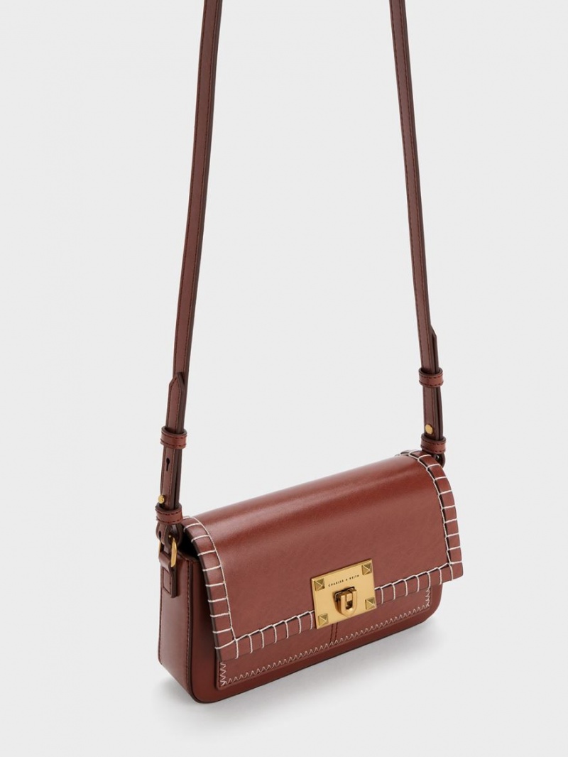 Charles And Keith Circe Stitch-Trim Top Handbag Brown | PHILIPPINES F743