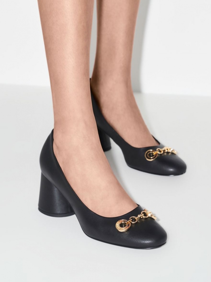 Charles And Keith Circle Chain-Link Cylindrical Heel Pumps Black | PHILIPPINES L581