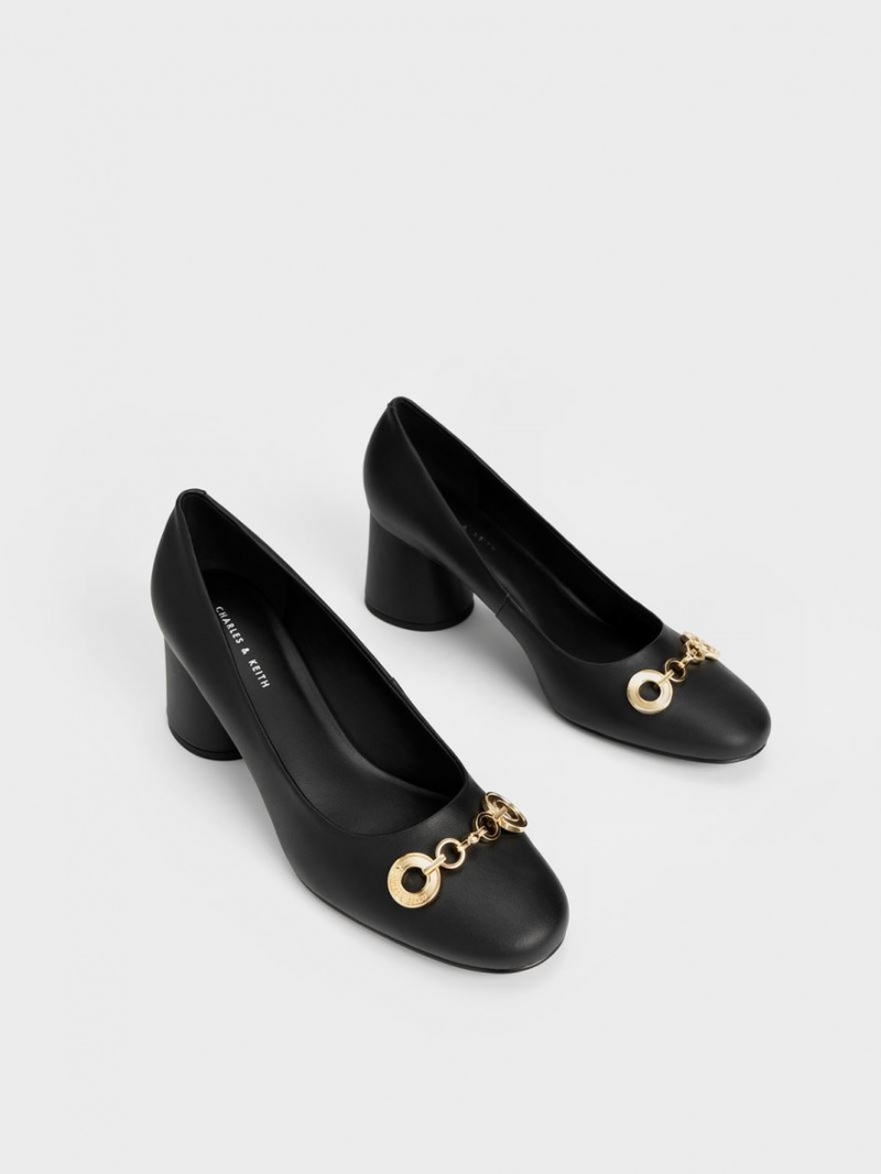 Charles And Keith Circle Chain-Link Cylindrical Heel Pumps Black | PHILIPPINES L581