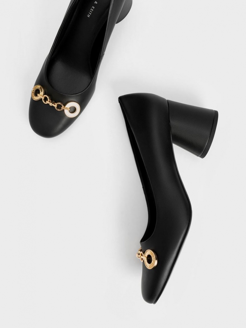 Charles And Keith Circle Chain-Link Cylindrical Heel Pumps Black | PHILIPPINES L581