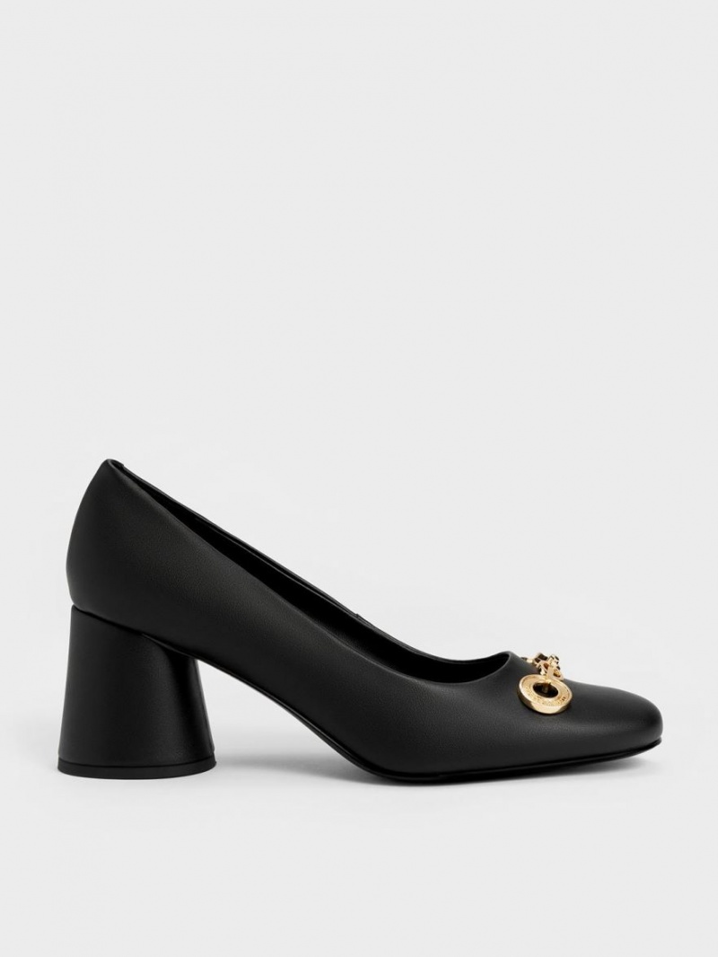 Charles And Keith Circle Chain-Link Cylindrical Heel Pumps Black | PHILIPPINES L581