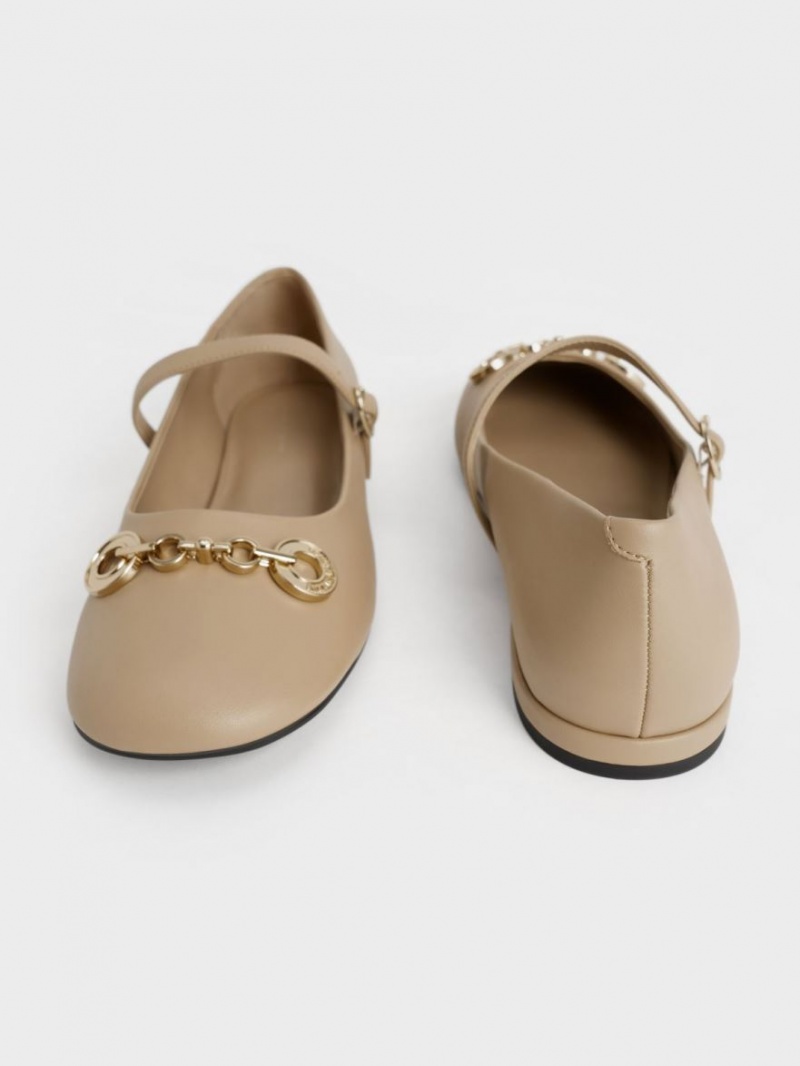 Charles And Keith Circle Chain-Link Mary Jane Shoes Beige | PHILIPPINES U178