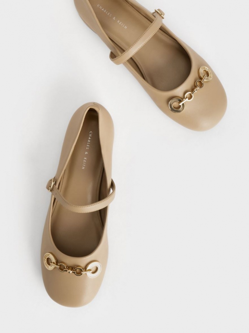 Charles And Keith Circle Chain-Link Mary Jane Shoes Beige | PHILIPPINES U178