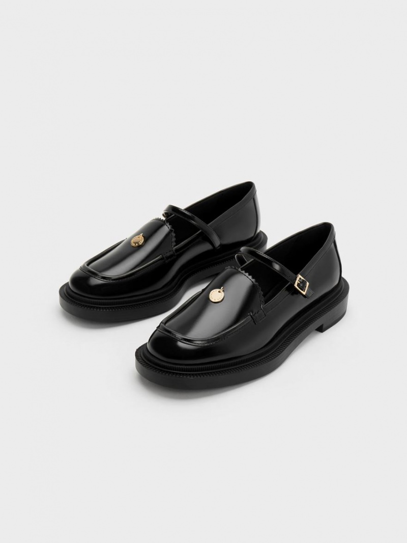 Charles And Keith Circle Charm Mary Jane Shoes Black | PHILIPPINES S694